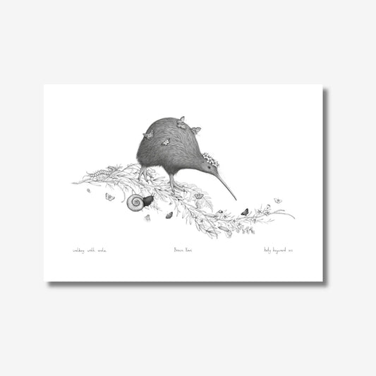 Katy Hayward Print - Walking with Aroha - Brown Kiwi